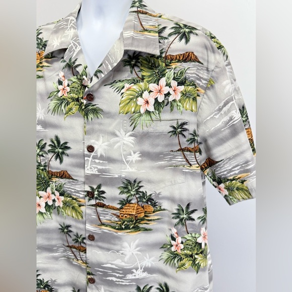 BLUE HAWAII Gray Tropical Print short sleeve button down shirt size XXL. - Picture 3 of 11